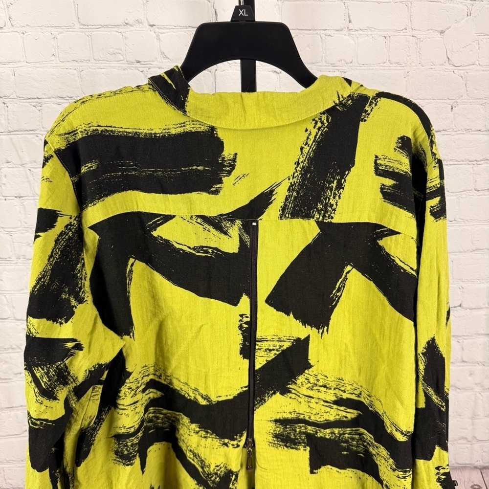 Ali Miles Neon Green Black Brushstroke Design Button Down Shirt Size XL - Picture 5 of 6